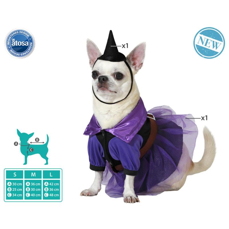 Disfraz para mascota bruja vestido violeta con sombrero