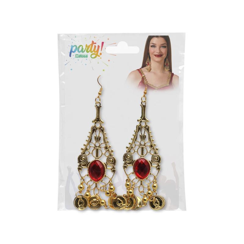 Pendientes dorado brillante rojo mujer adulto