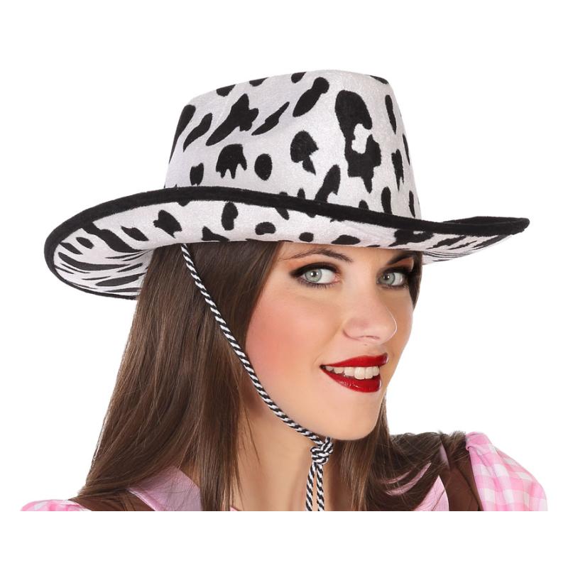 Sombrero oeste vaca blanco negro mujer adulto