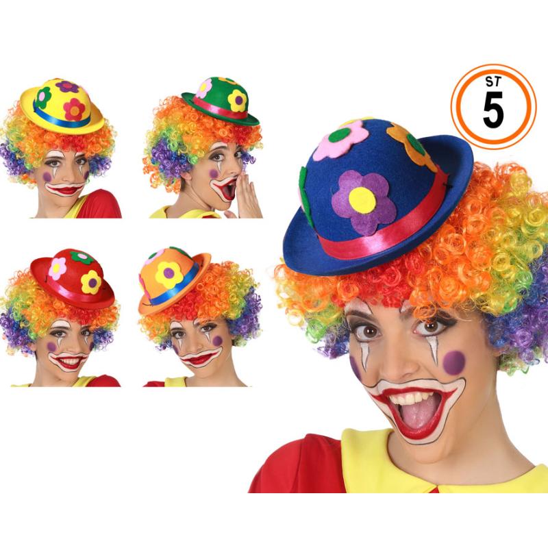 Sombrero payaso fieltro flores multicolor mujer adulto 5 posibilidades