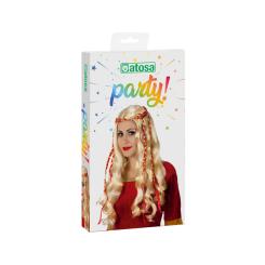 Peluca rubia larga ondulada con trenzas rojas
