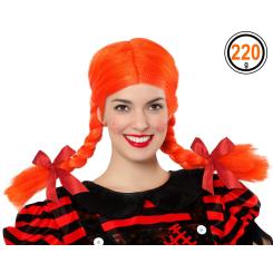 Peluca naranja con coletas y trenzas