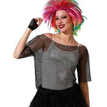 Camiseta Rejilla Negra Carnaval Mujer Adulto