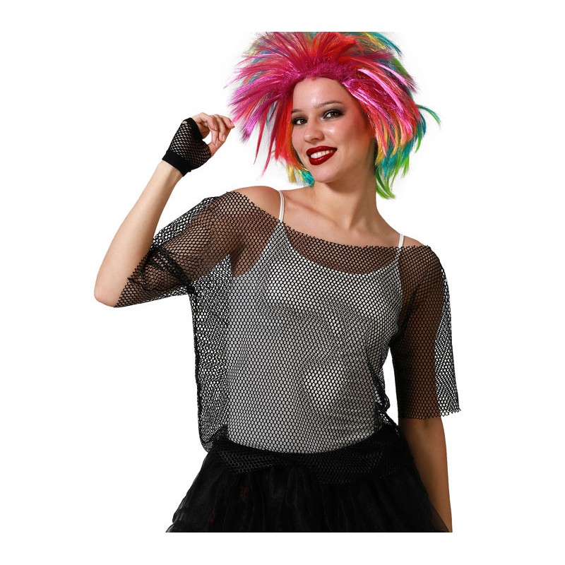 Camiseta Rejilla Negra Carnaval Mujer Adulto