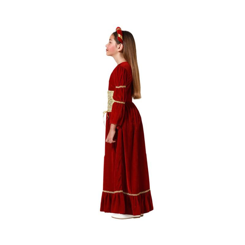 Disfraz reina medieval rojo vestido con diadema niÑa