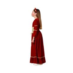Disfraz reina medieval rojo vestido con diadema niÑa