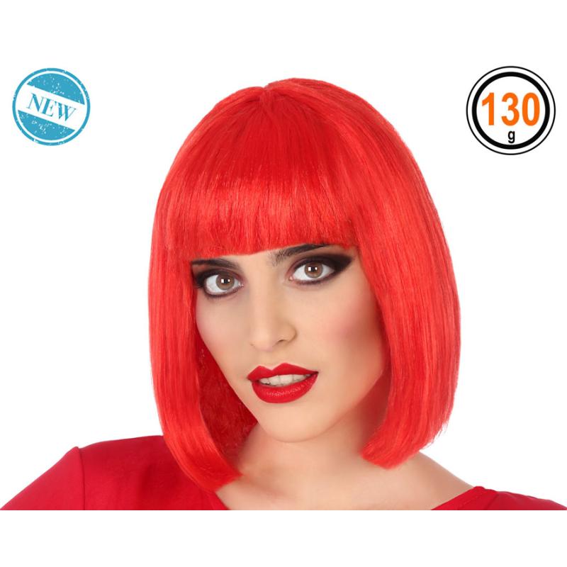 B/cart. peluca lisa corta con flequillo rojo