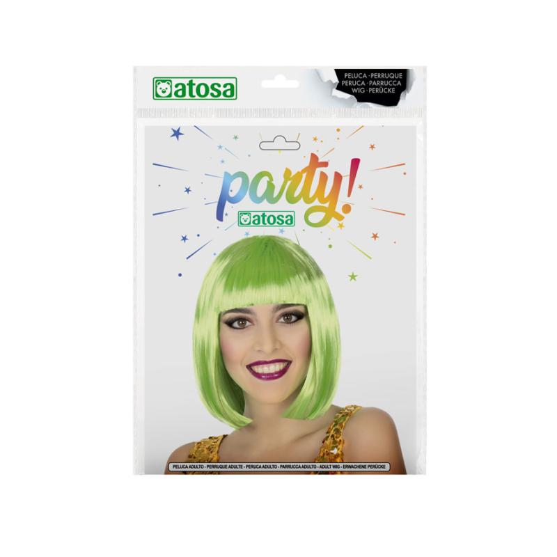 B/cart. peluca lisa corta con flequillo verde