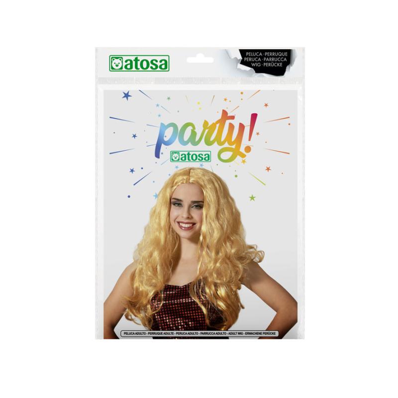 B/cart. peluca larga fantasia ondulada fantasia rubia
