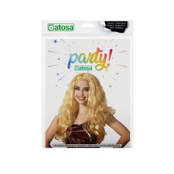 B/cart. peluca larga fantasia ondulada fantasia rubia