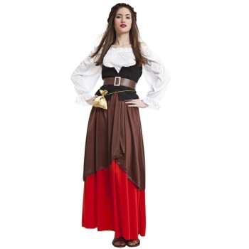 Disfraz de Mesonera Medieval Marrón/rojo para Mujer