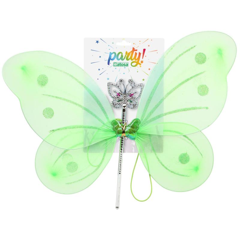 Cart. alas hada 41x49cm con varita verde