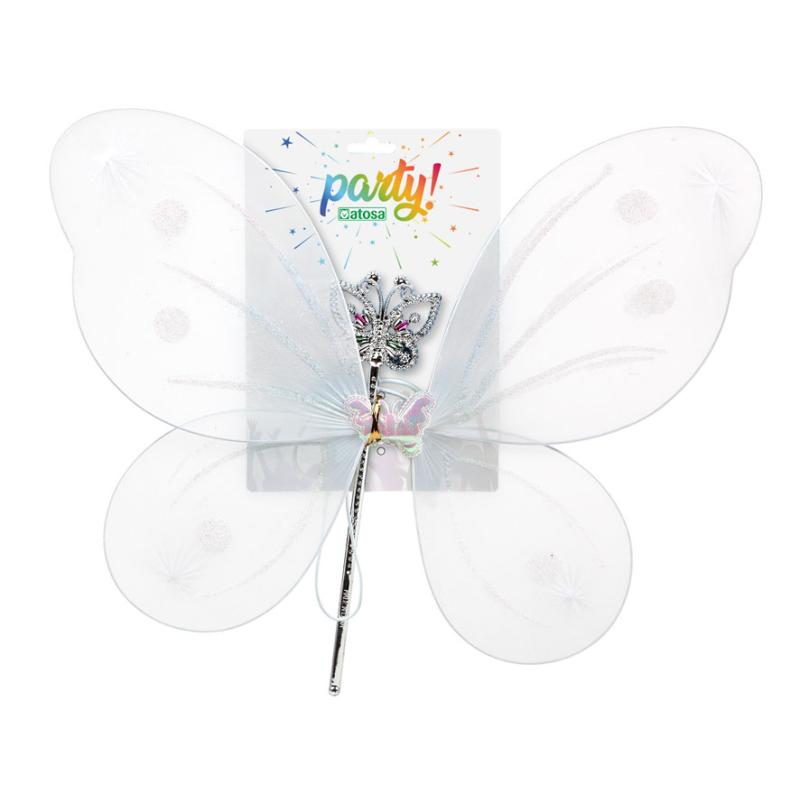Cart. alas hada 41x49cm con varita blanco
