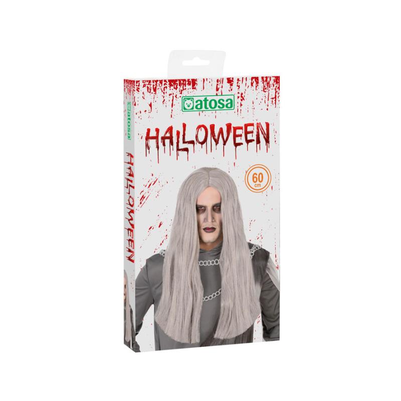 Peluca halloween bruja gris largo 60 cm