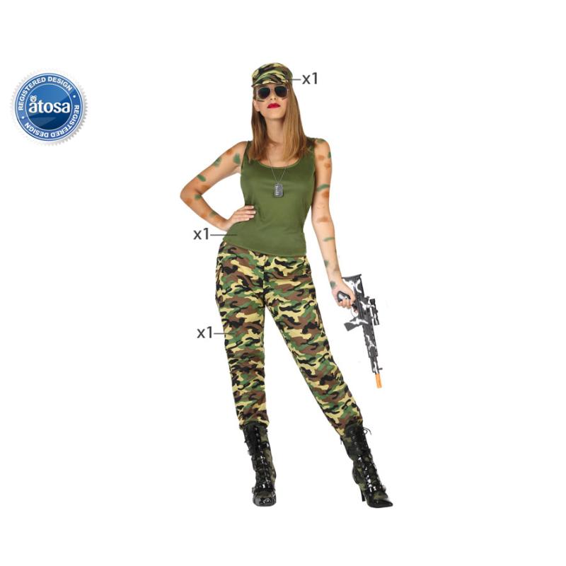 Disfraz militar mujer adulto camuflaje verde