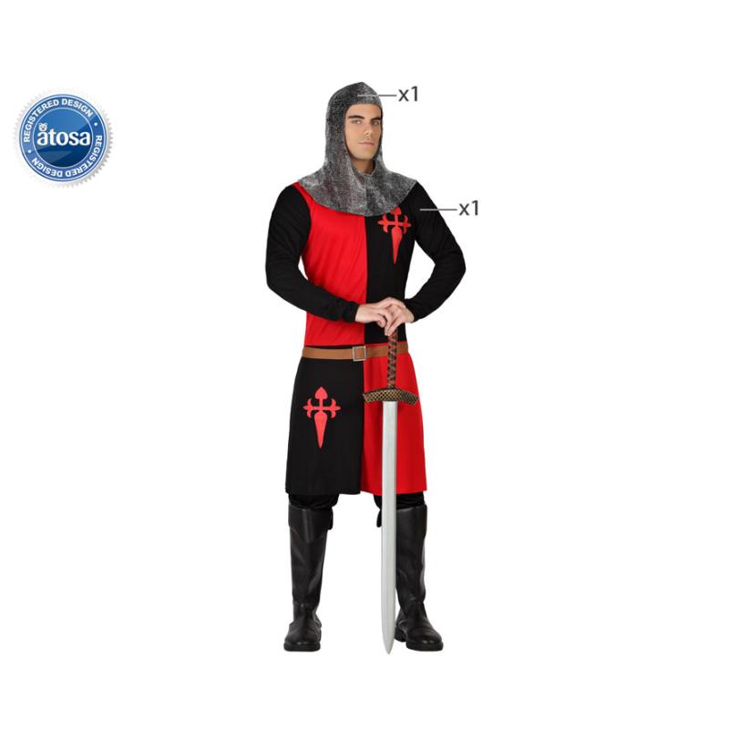 Disfraz caballero cruzadas hombre adulto rojo negro