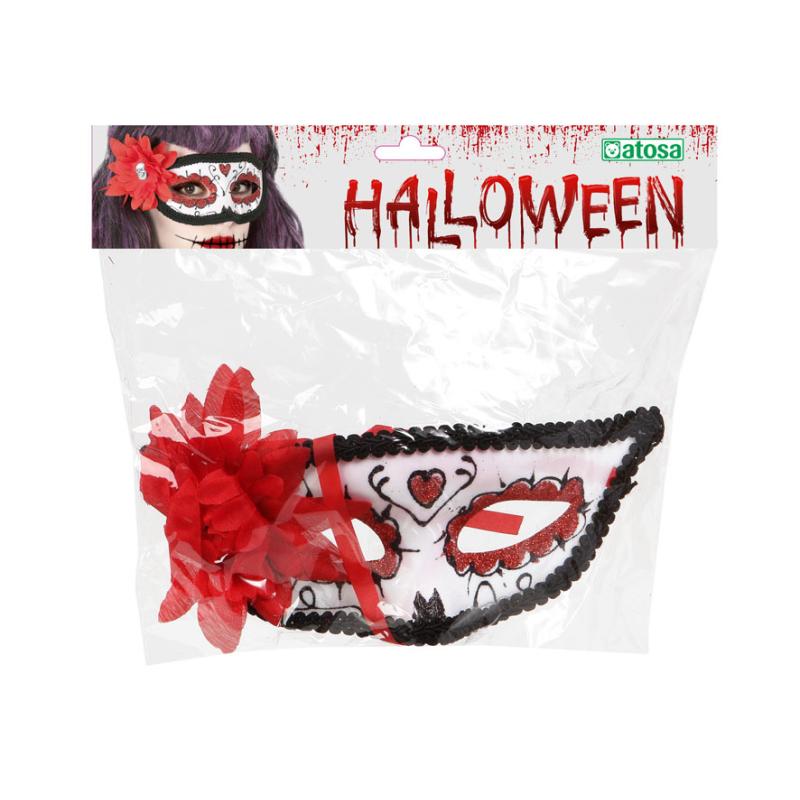 Antifaz halloween catrina con rosa rojo blanco mujer adulto