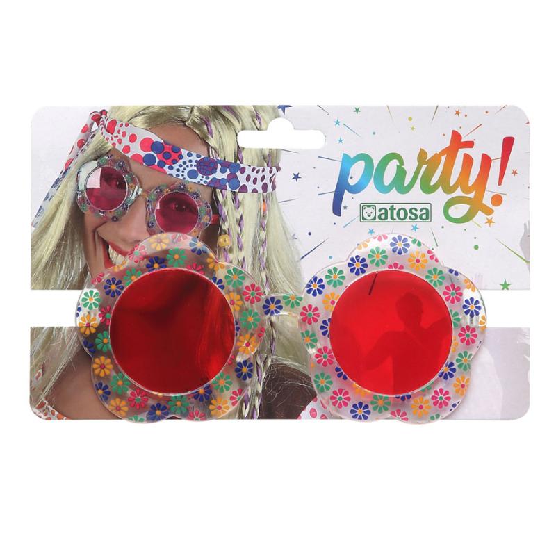 Gafas flores hippie rojo mujer adulto