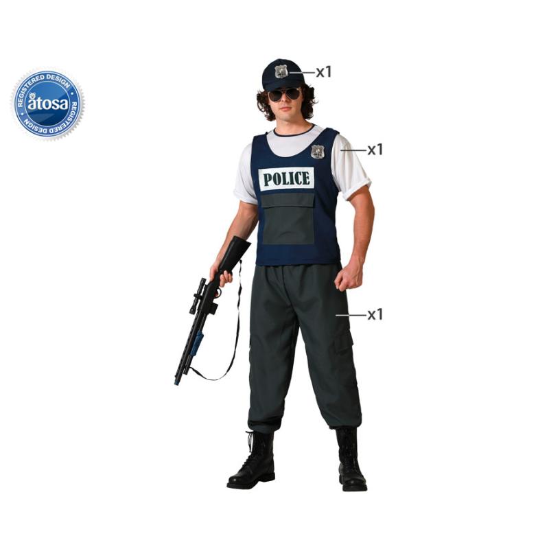 Disfraz policia chaleco azul hombre adulto