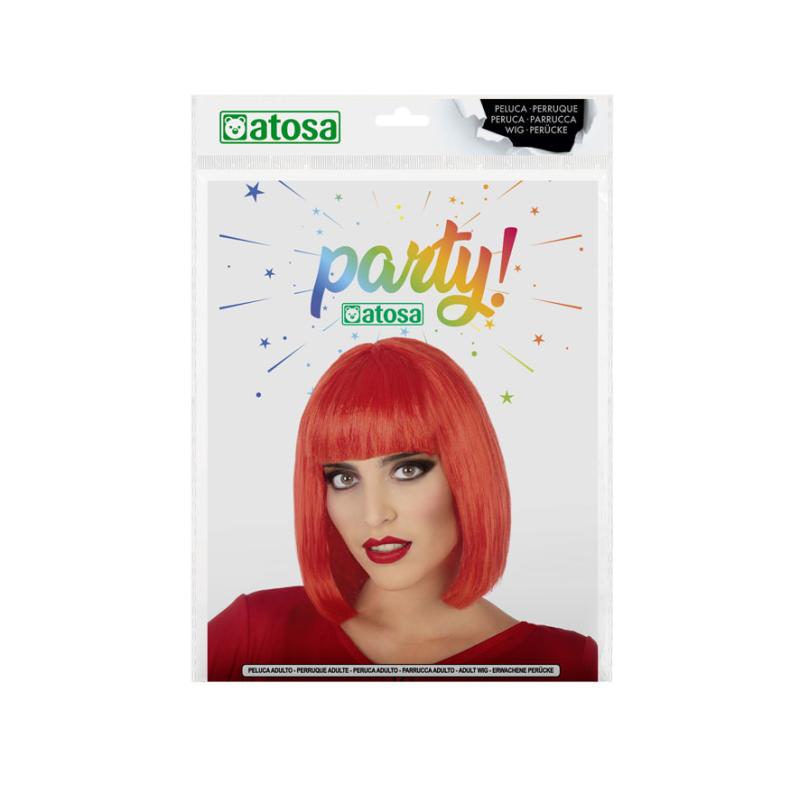 B/cart. peluca lisa corta con flequillo rojo