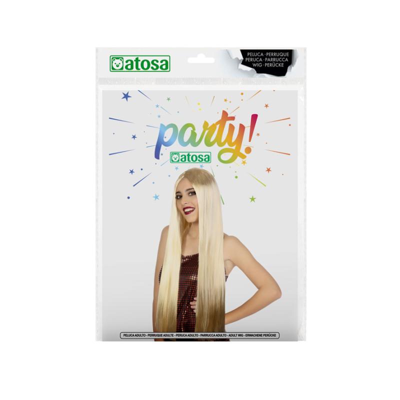 B/cart. peluca lisa larga 80cm rubia