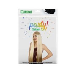 B/cart. peluca lisa larga 80cm rubia