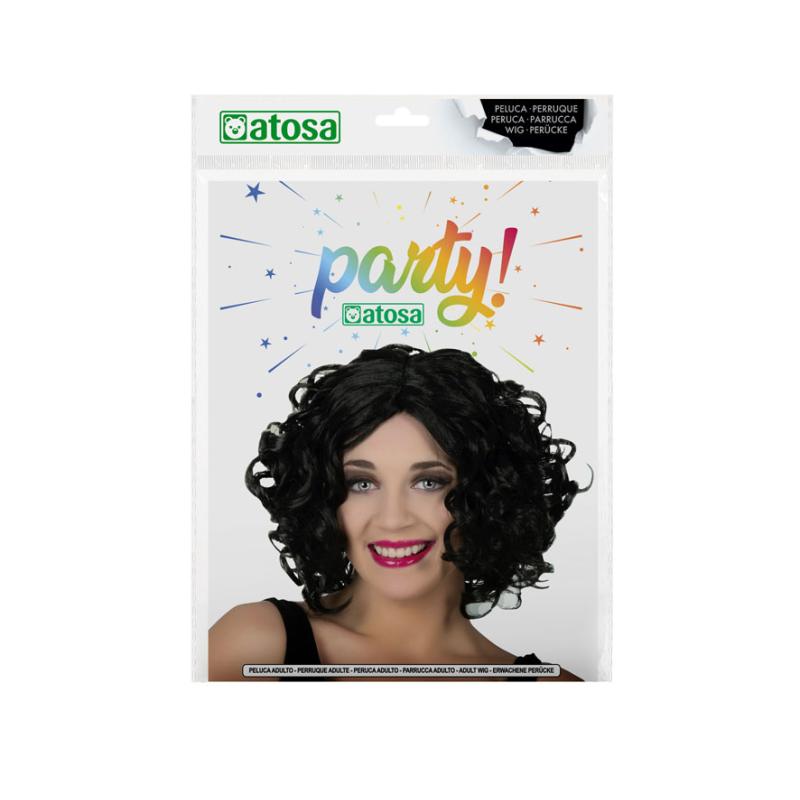 B/cart. peluca rizada corta morena