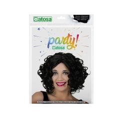 B/cart. peluca rizada corta morena