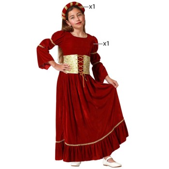 Disfraz Reina Medieval rojo vestido con diadema niña