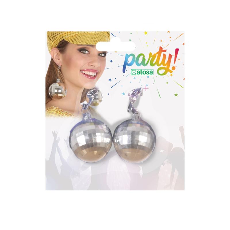 Pendientes bola disco plateadas