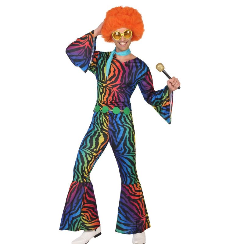 Disfraz disco hombre adulto rayas multicolor