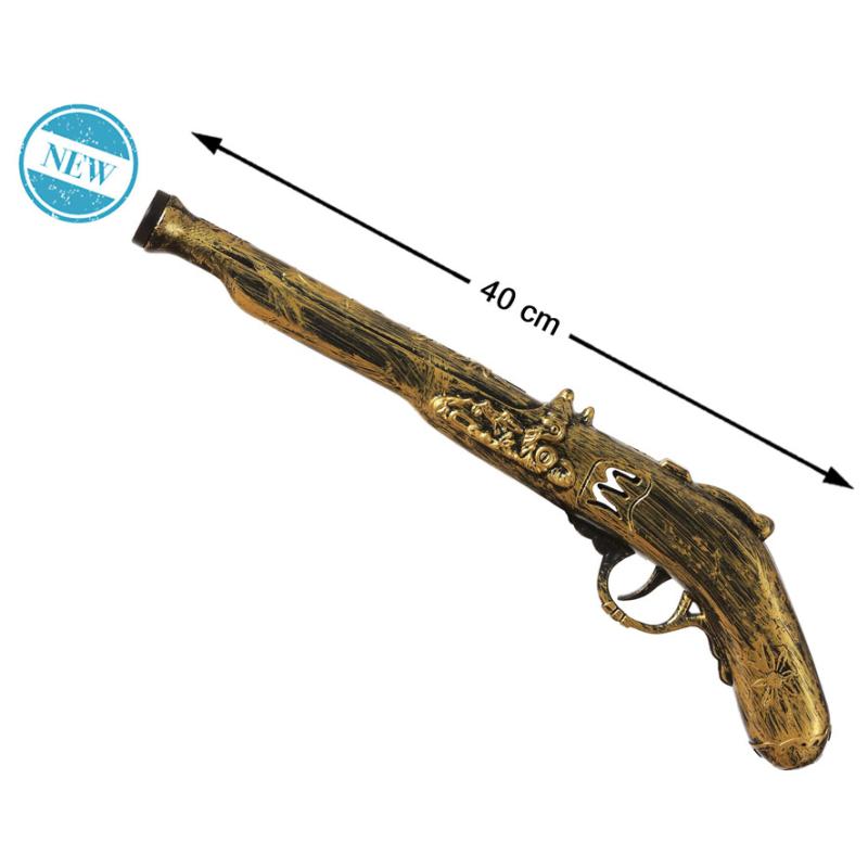 Pistola trabuco pirata dorado de 40 cm para disfraz