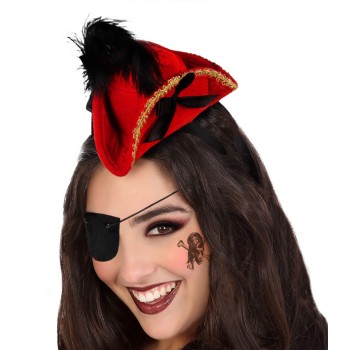 Diadema Sombrero Pirata Rojo Plumas