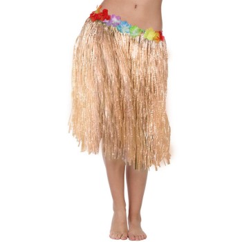 Falda Hawaiana Beige con flores multicolor