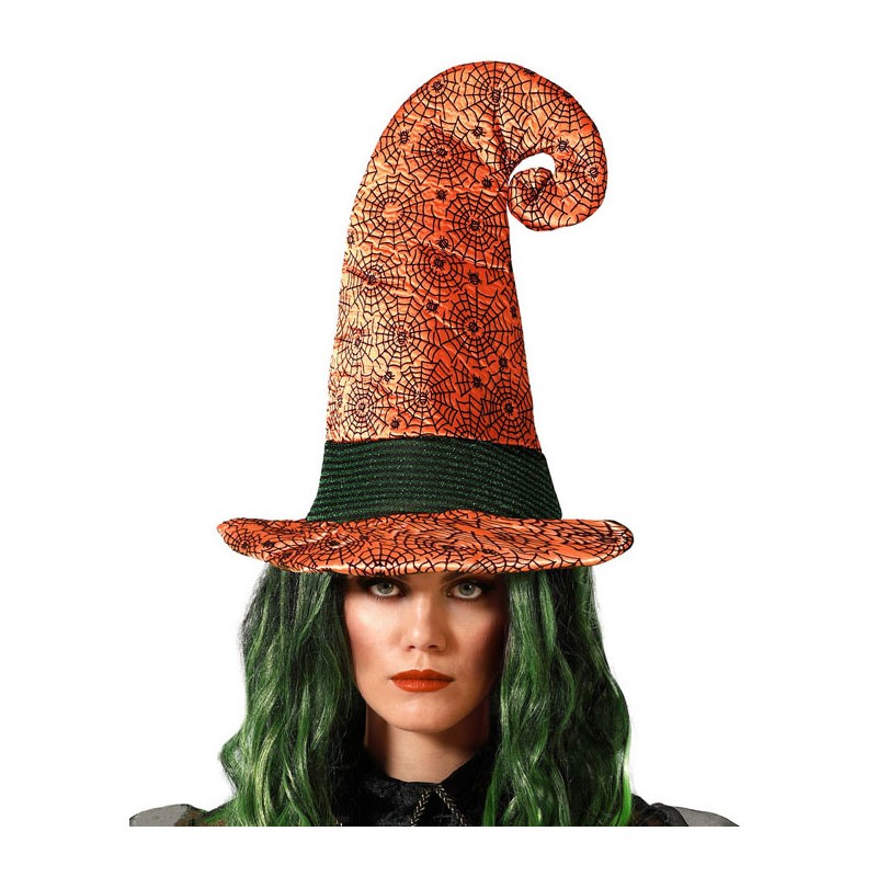 Sombrero de Bruja Naranja con Telarañas