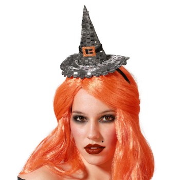 Diadema Sombrero Bruja Plateado de Mujer