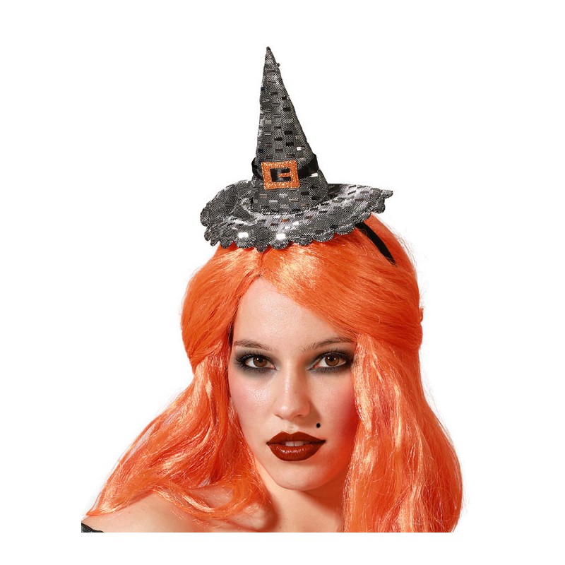 Diadema Sombrero Bruja Plateado de Mujer