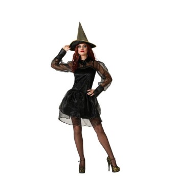 Disfraz Bruja Vestido Negro con Sombrero para Mujer