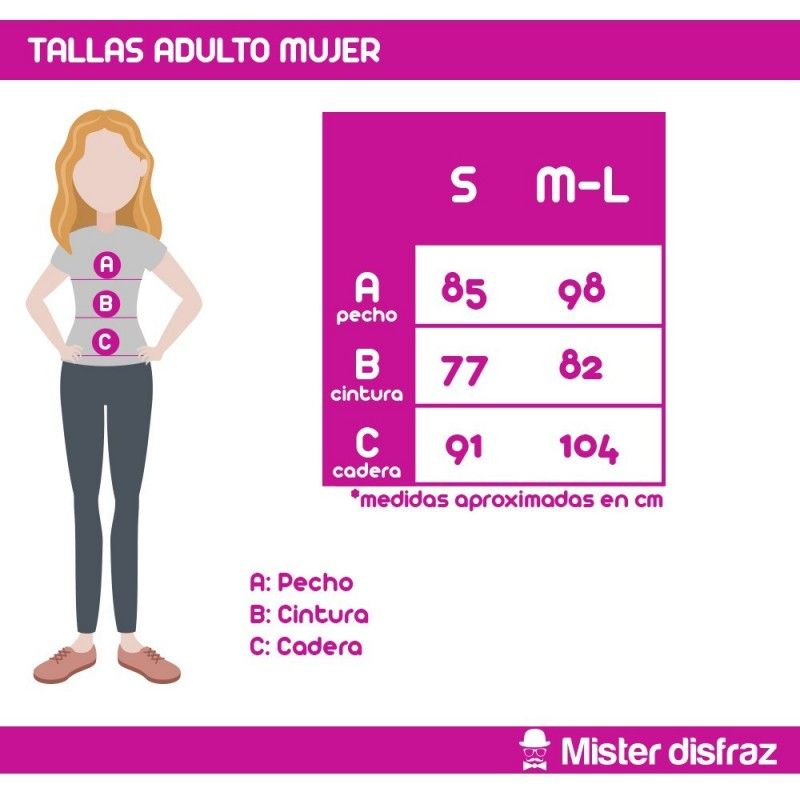 Tabla de tallas - Disfraz de Guerrera Romana Sexy para Mujer.