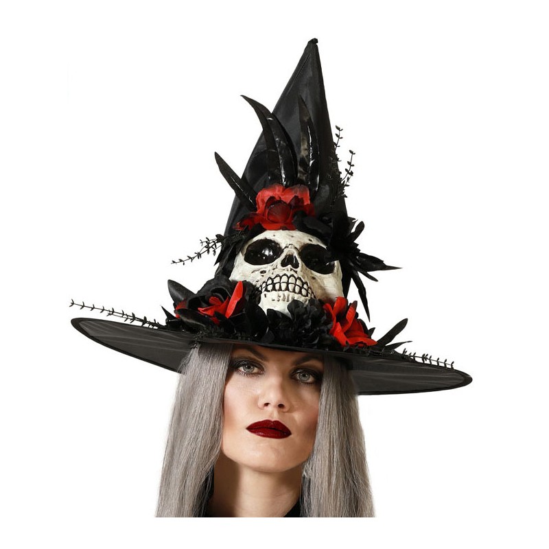 Sombrero de Bruja Calavera Negro