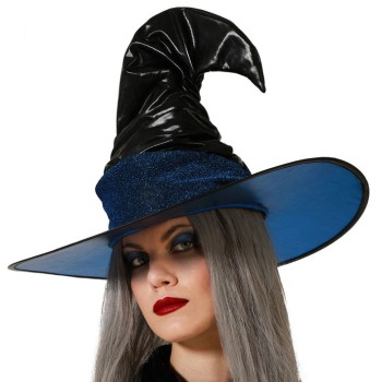 Sombrero de Bruja Negro con Ala Azul