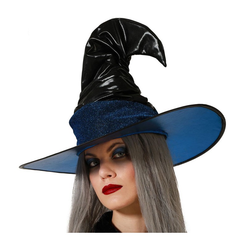 Sombrero de Bruja Negro con Ala Azul