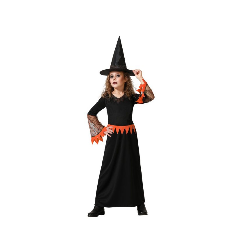 Disfraz de Bruja Naranja Largo para Niña