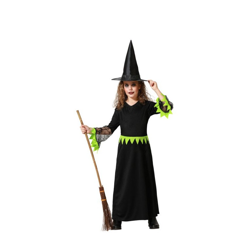 Disfraz de Bruja Verde largo para Niña