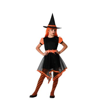 Disfraz de Bruja Naranja Picos para Niña