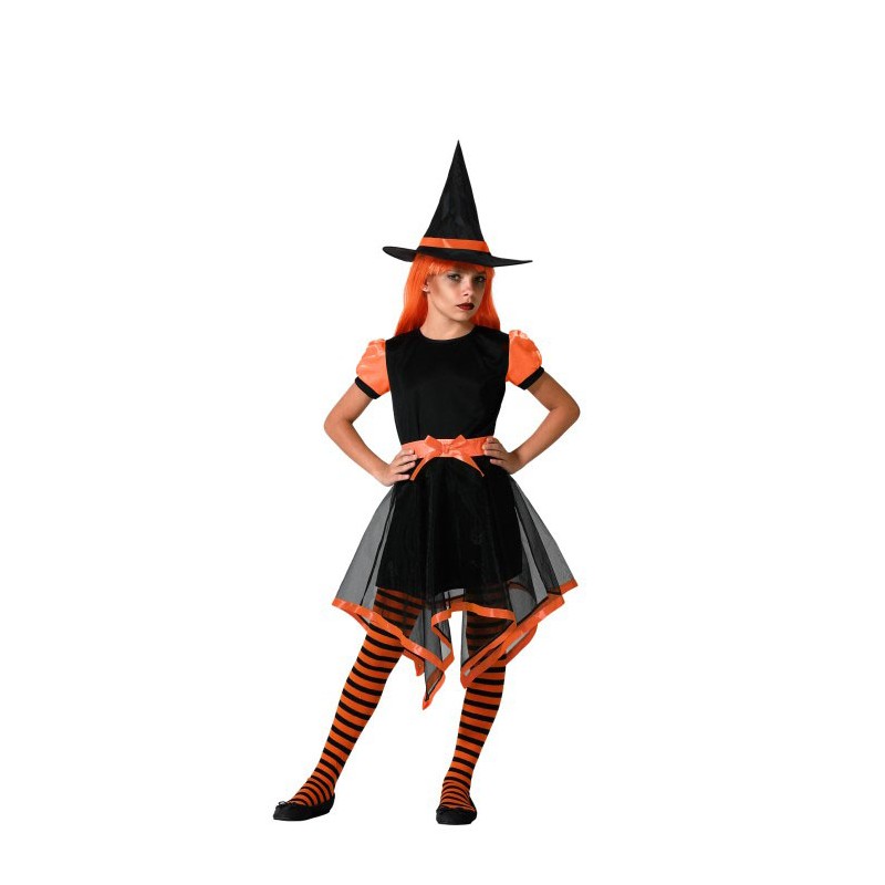 Disfraz de Bruja Naranja Picos para Niña