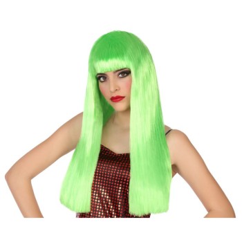 Peluca Lisa Larga con Flequillo Verde de 60Cm