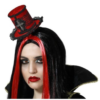 Diadema Sombrero Copa Rojo Negro Halloween