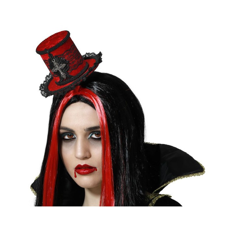 Diadema Sombrero Copa Rojo Negro Halloween
