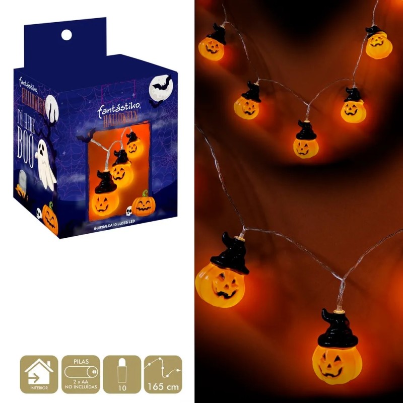Guirnalda Calabazas con Sombrero Luz Led